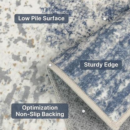 GENIMO Washable Area Rugs for Living Room, 8x10 Modern Non Slip Rugs, Low Pile Lightweight Soft Print Rug for Bedroom, Dining Room, Home Office,Washed Sky Blue