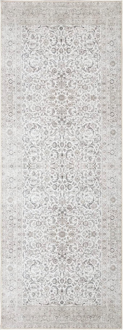 Bloom Rugs Washable Non-Slip 10 ft Runner - Beige/Off White Traditional Bordered Runner for Entryway, Hallway, Bathroom, and Kitchen - Exact Size: 2.5' x 10'