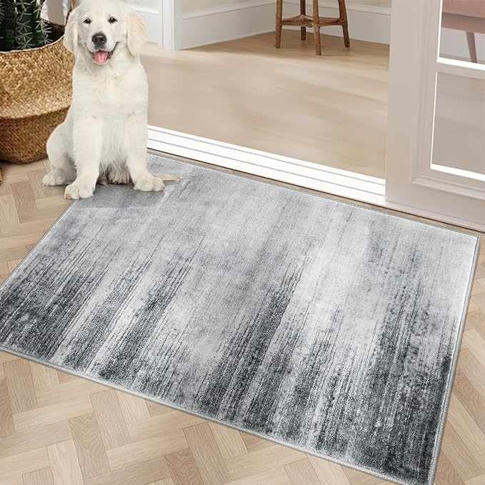 COMSLE Door Mat Soft Absorbent Indoor Front Entryway Rug Machine Washable Entrance Mats for Muddy Paws Non Slip Throw Rugs 32" x 48" Doormat for Inside Foyer Bedroom - Gray