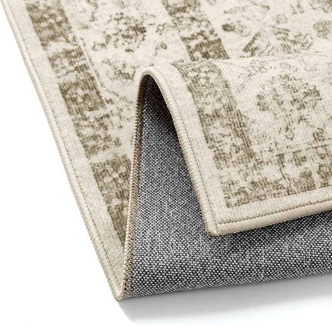 Taupe 8x10 Area Rug Vintage Washable Living Room Carpet Non Slip Bedroom Indoor Office Low Pile Large Traditional Distressed Retro Accent Rug for Dining Room Bathroom Kitchen