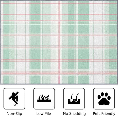Plaid Rugs for Living Room - 5x6ft - Mint Green Tartan Gingham Rug for Bedroom Non Slip Low Pile Machine Washable Area Rugs, Plaid Carpets House Decor & Gifts