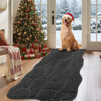 Large Dog Door Mat for Muddy Paws, 22x47 Absorbent Dirt Trapper Long Door Mat, Non-Slip Washable Mud Mat for Dogs, Polyester Microfiber Soft Pet Rug Mat for Entryway, Mud Dog Paws, Patio (Charcoal)