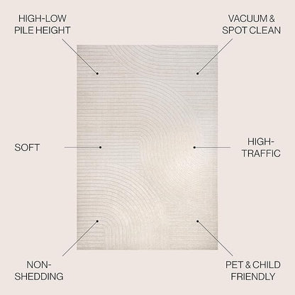JONATHAN Y Hallie High-Low Curve Ivory/Cream 8' Round Indoor/Outdoor Area Rug, Minimalist, Pet Friendly, Non-Shedding, Stain Resistant, Hose-Washable for Backyard, Patio, Porch (SCN100B-8R)