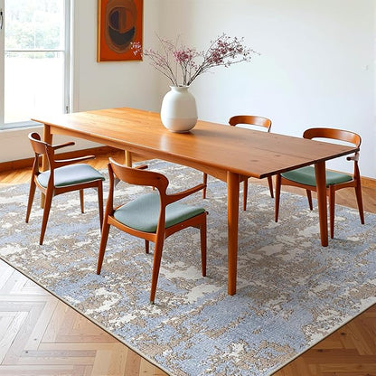 WITSHOCK 5x7 Dining Room Area Rugs: Modern Abstract Tumble Large Rug for Bedroom Living Room, Non-Slip Stain Resistant Indoor Carpet, Nursery Home Office Alfombras para Salas Modernas, Blue Brown