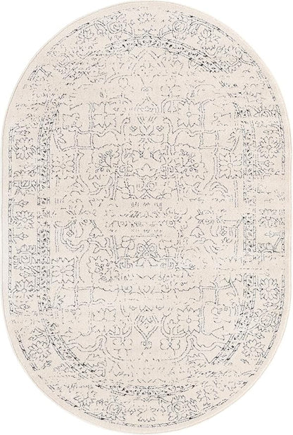 Unique Loom Isabella Collection Area Rug - Adjani (4' 1" x 6' 1" Oval, White/ Blue)
