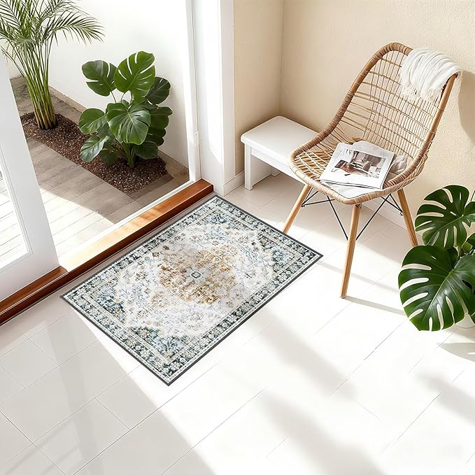 Boho Mandala Pattern Small Rug 2x3ft Runner Rug Non Slip Washable Kitchen Runner Rug with Rubber Backing，Low-Pile Soft Indoor Door mats Washable Runner Rugs for Hallway Entryway Kitchen Bedroom