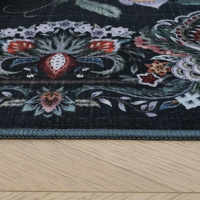 Rugcomf Vintage Paisley Kitchen Runner Rug 2'x6' - Machine Washable, Non-Slip Low Pile Floral Carpet for Laundry, Bedroom, Bathroom - Green
