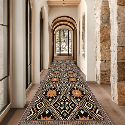 Brown Black Geometric Diamond Pattern Hallway Runner Rug - 3x12ft Soft Washable Rug, Corridor & Foyer High-Traffic Area Rugs, Durable Non-Slip Mat, Ethnic Southwestern Style Home Decor