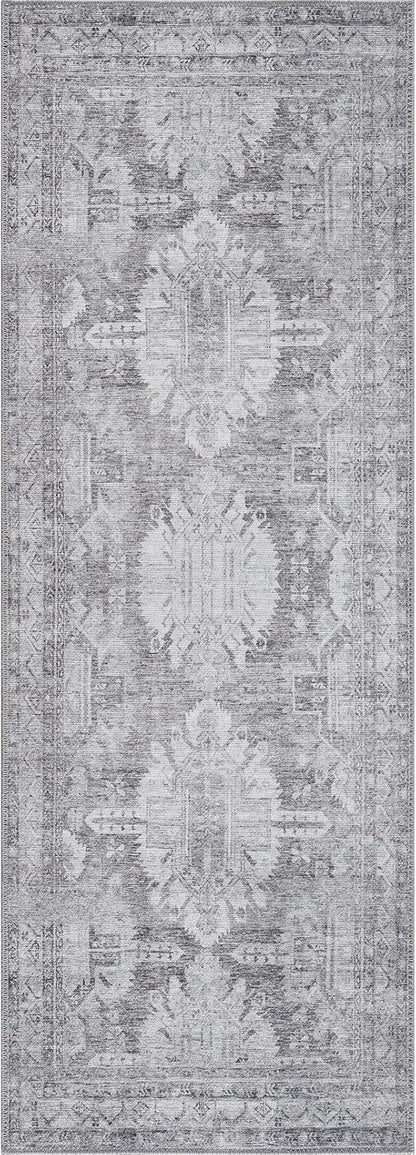 Bloom Rugs Washable 10 ft Runner - Ivory/Silver Gray Traditional Runner for Entryway, Hallway, Bathroom, and Kitchen - Exact Size: 2.5' x 10'