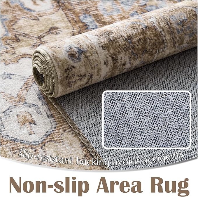 jinchan Kelda Area Rug 4x6 Washable Bedroom Rug Vintage Soft Indoor Floor Cover Retro Distressed Mat Accent Lightweight Non-Slip Thin Carpet for Kitchen Bathroom Living Room Brick Red