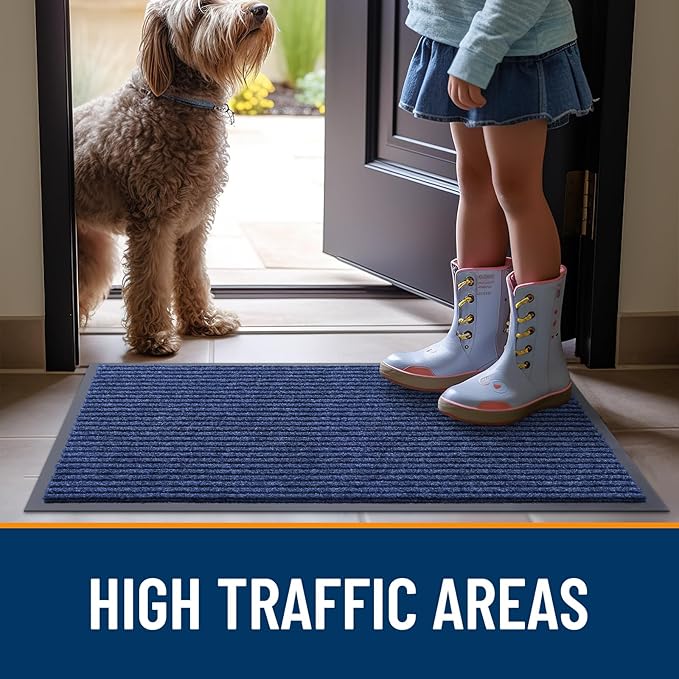 OLANLY Front Door Mat Indoor Outdoor Entrance, Waterproof Heavy Duty Doormat, Fade Resistant, Low Profile, Easy Clean Patio Porch Welcome Floor Mats for Entry, 59x30, Blue