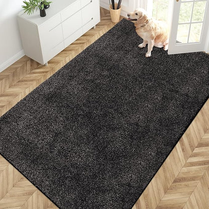 PURRUGS Easy Care Area Rug 4.5ft x 7ft, Non-Slip Washable Entryway Rug, Dog Door Mat, Stain Resistant Accent Rug for Hallway, Living Room, Bedroom and Mudroom, Charcoal