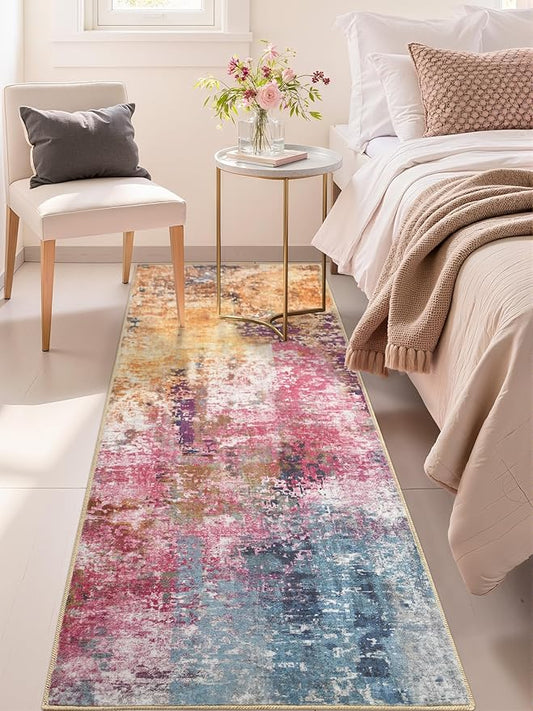 Washable Abstract Runner Rug, 2x6 Modern Area Rugs with Non-Slip Rubber Backed for Kitchen, Thin but Soft Contemporary Carpet Bedroom Entryway Hallway Decor, Galaxy