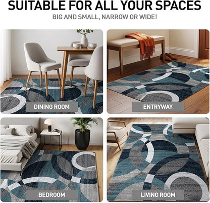 Rugshop Contemporary Modern Circles Abstract Area Rug 2' x 3' Blue