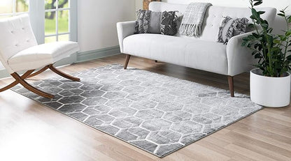 Rugs.com Lattice Trellis Collection Rug – 9' x 12' Gray Low-Pile Rug Perfect for Living Rooms, Large Dining Rooms, Open Floorplans