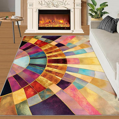 Chromatic Geometric Area Rugs 5x6ft, Abstraction Deco Rugs for Kids Bedroom, Mosaic Sunburst Office Rug Low Pile are Not Stumbling Foot for Living Room End Table Nursery