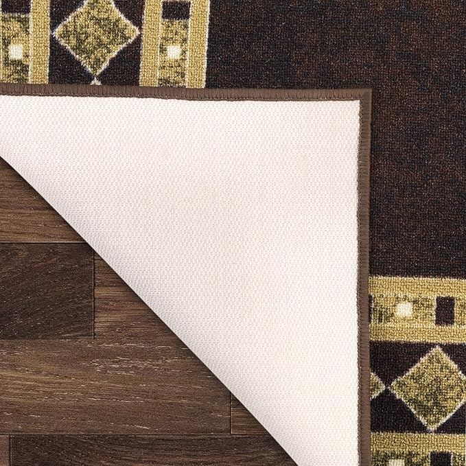 Antep Rugs Alfombras Modern Bordered 8x10 Non-Skid (Non-Slip) Low Profile Pile Rubber Backing Indoor Area Rugs (Brown Beige, 7'10" x 10')