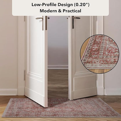 Kuden 2'6"x7' Runner Rug, Machine Washable Area Rug with Non-Slip Backing, Vintage Style, Soft, Easy Clean, Low Pile Rug for Hallway, Entryway, Kitchen, Bedroom