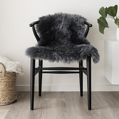 Real Sheepskin Rug 2x6 ft | Sheepskin Rugs for Living Room and Sofa | Bedside Rugs for Bedrooms | Large Fluffy Rug is Breathable & Heat-regulating in Color Dark Grey