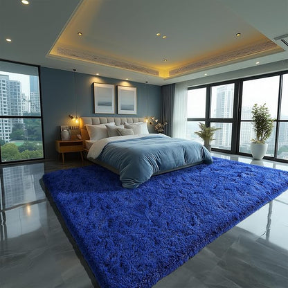 Zentavio Navy Blue Area Rugs for Living Room Boys Rugs for Bedroom 9x12 Large Shag Washable Carpet Soft Furry Fluffy Aesthetic Kids Playroom Rugs for Teen Home Decor