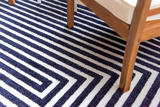 Unique Loom Sabrina Soto Outdoor Collection Geometric, Modern, Vibrant, Carved Area Rug (8' 0 x 10' 0 Rectangular, Navy Blue/ Ivory)