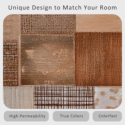 Patchwork Rug Small, Washable 2x3 Throw Rug for Entryway, Geometric Brown Patterned Indoor Door Mat, Patchwork Decor for Home, Bedroom, Soft Non Slip Thin Design FER2
