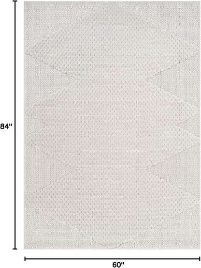 Modern Micro Loop Indoor Area Rugs for Living Room Bedroom Kitchen Geometric Triangle White 5x7 Luxury Durable Low and High Pile Non-Shedding Stain Resistant Soft Area Carpet 5 x 7