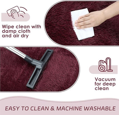 duduta Burgundy Plush Rugs for Bedroom 3x5 ft, Fluffy Shag Rug for Dorm Nursery Bedside, Machine Washable Non Slip