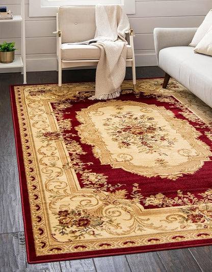Rugs.com Chateau Collection Rug – 7' x 10' Red Medium Rug Perfect for Bedrooms, Dining Rooms, Living Rooms