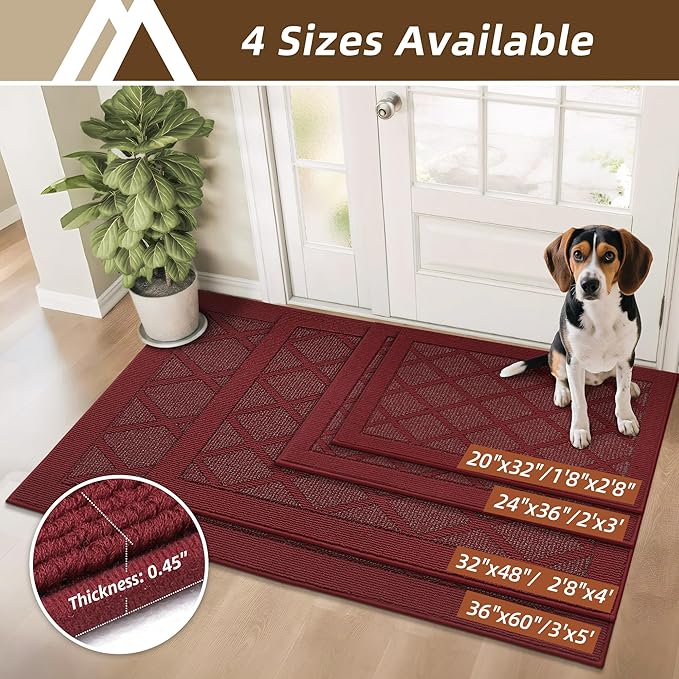 COSY HOMEER Non-Slip Door Mat 24"x36", Entryway Rugs Low Profile Absorbent Dirt Trapper Doormat for Front Entrance, Washable Polypropylene Entry Mat (Red)
