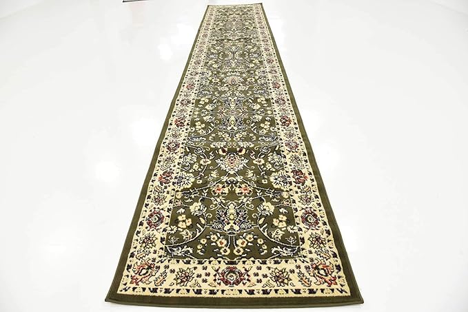 Unique Loom Sialk Hill Collection Area Rug - Washington (3' x 16' 5" Runner Green/Hunter Green)