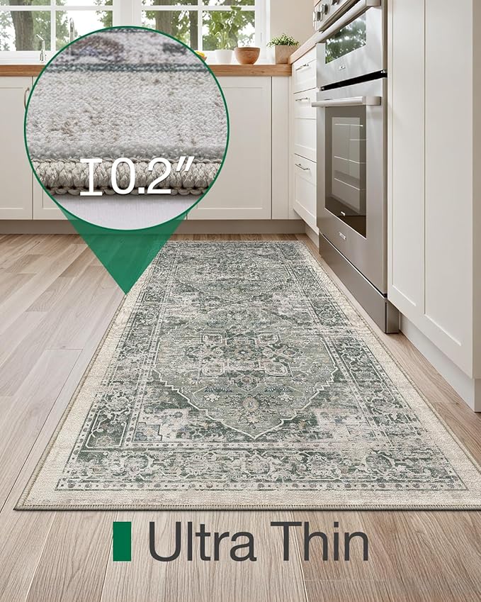 LUMI Washable Kitchen Rug 2x6 for Floor, Non Slip Runner Rugs with Rubber Backing, Low Pile Comfort Area Carpet for Standing, Living Room, Entryway, Laundry, Hallways