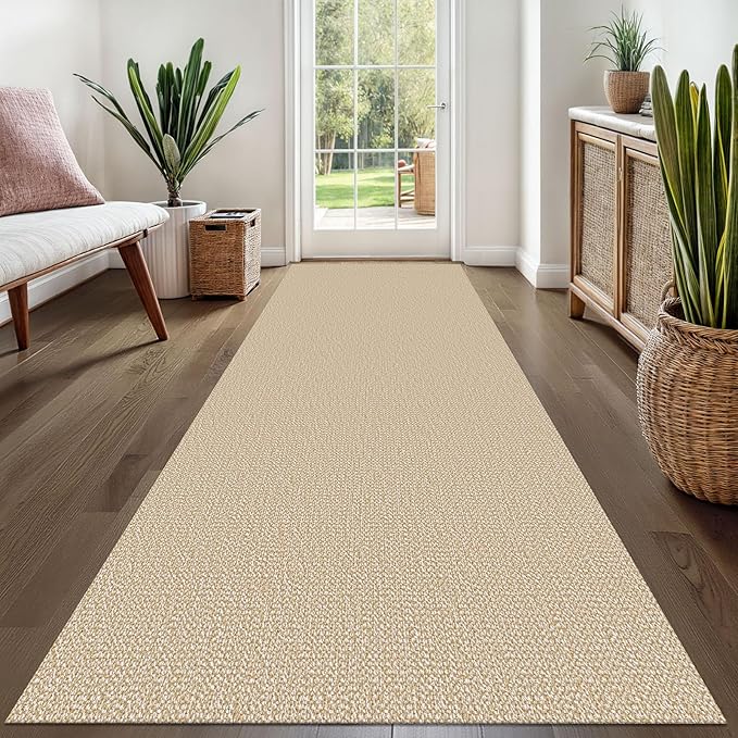 EARTHALL Washable Runner Rug 3x8 Ft Non Slip Runners for Hallways Wide Cotton Rubber Backed Kitchen Runner Braided Indoor Floor Carpet for Entryway, Hallway, Kitchen, Bedroom, Golden Beige/White