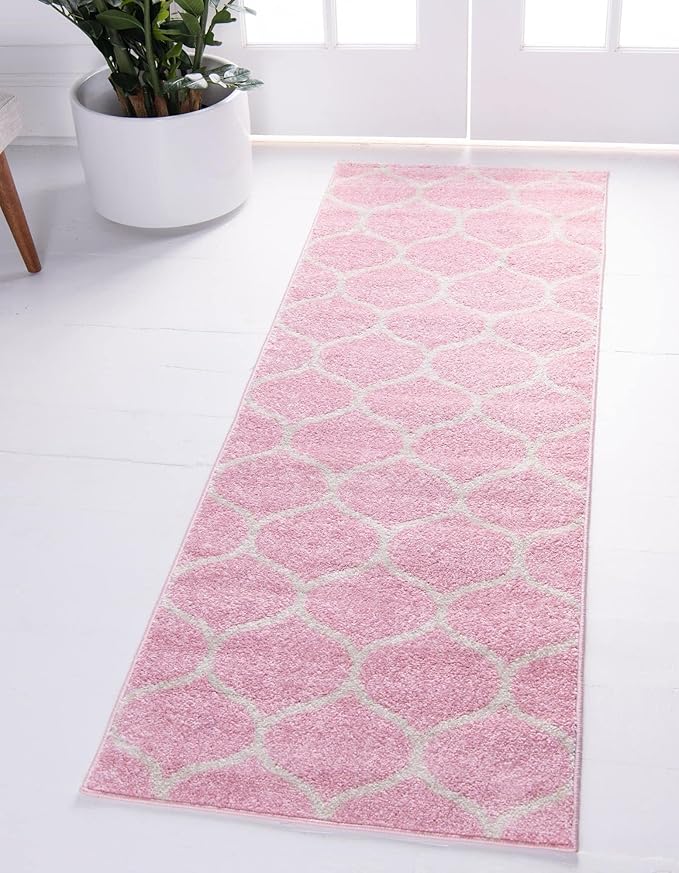Rugs.com Lattice Frieze Collection Rug – 2' x 10' Runner Light Pink Medium Rug Perfect for Living Rooms, Large Dining Rooms, Open Floorplans