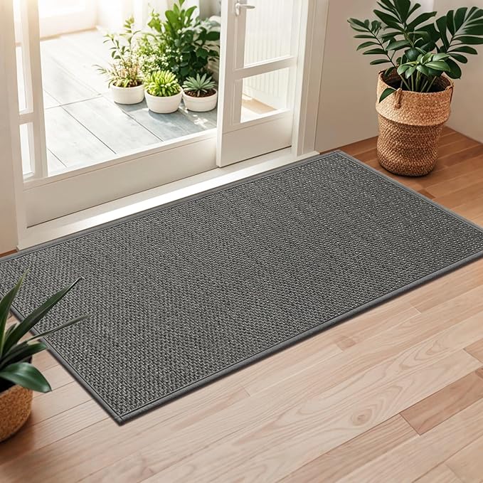 LEKEEPGO Door Mat 24"x47", Non Slip Door Mat Indoor Entrance, Rubber Backing Indoor Door mat Washable Absorbent Low-Profile Doormat Front Entryway Entry Resist Dirt Inside Door Mats, Khaki