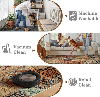 Moynesa Tiger Washable Rugs, 3x5 Entry Area Rugs, Non Slip Vintage Soft Living Room Carpet, Boho Low Pile Stain Resistant Indoor Throw Mat for Kitchen Bedroom Entrance, Camel