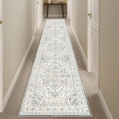 Enkor Runner Rugs for Hallway, 2x10 Washable Soft Non Slip Floor Rugs for Kitchen, Modern Mat for Living Room Bedroom Entryway White & Grey