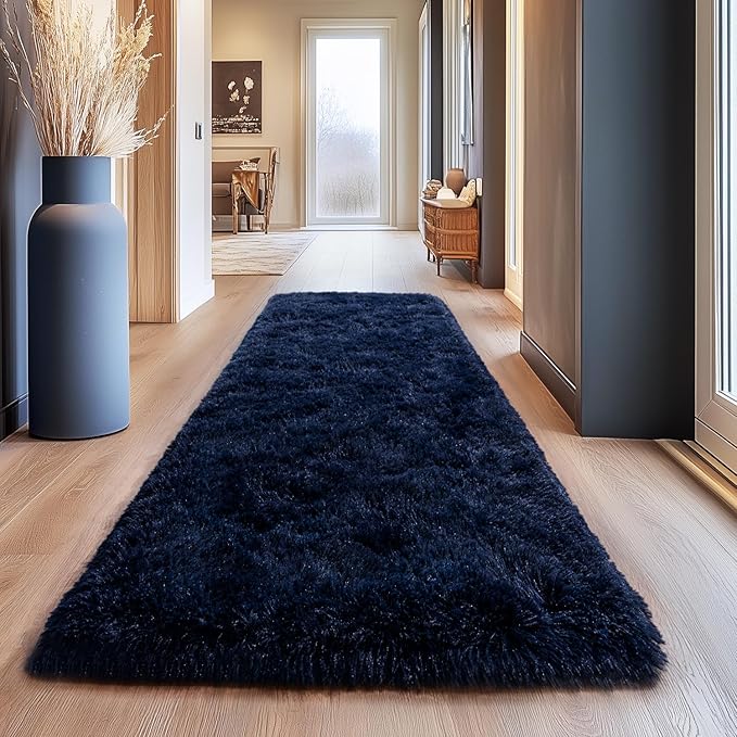 Fluffy Area Rugs for Living Room, Soft Shaggy Carpets for Living Room, Upgrade Anti-Slip Fuzzy Rugs for Kids' Room, Perfect Decor for Modern Home Navy Blue 2x6 Feet