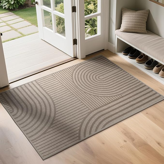 Front Door Mat 31''x47'', Absorbent Muddy Dirt Resist Washable Non Slip Low-Profile Indoor Doormat, Easy Clean Welcome Entryway Door Mats, Brown