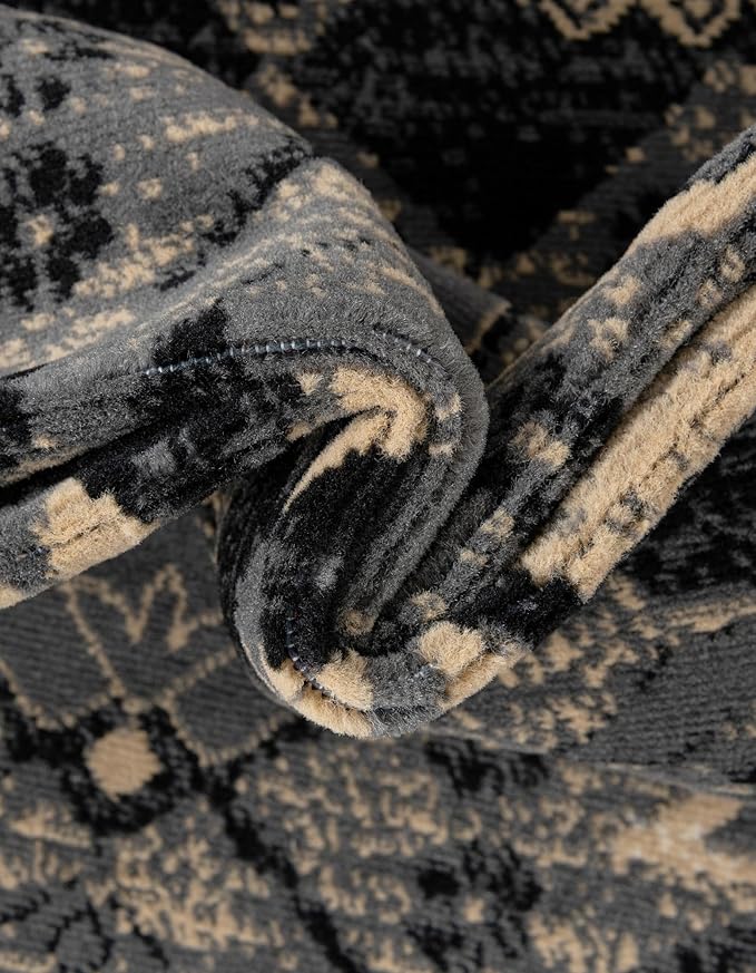 Unique Loom Taftan Collection Border Geometric Tribal Inspired Design Area Rug (9' 0 x 12' 0 Rectangular, Black/ Gray)