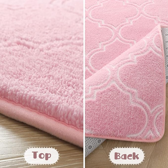 Amearea Fluffy Indoor Trellis Rug, Soft Moroccan Home Rugs for Bedroom, Shag Modern Area Rug for Living Room Kids Room Nursery, Easy Clean, Home Decor Low Pile Carpet, Pink 4x6 Feet