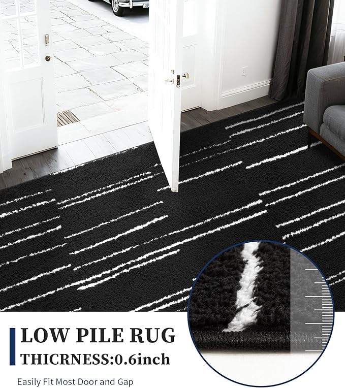 YIHOUSE 5x7 Abstract Line Area Rug, Modern Washable Stain Resistant Rugs Non Slip, Soft Indoor Floor Carpet for Living Room, Bedroom,Dining Room, Black and White