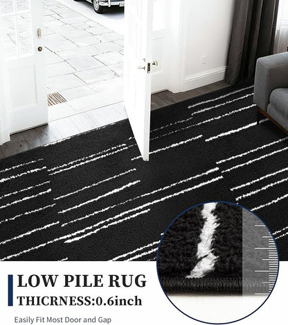 YIHOUSE 5x7 Abstract Line Area Rug, Modern Washable Stain Resistant Rugs Non Slip, Soft Indoor Floor Carpet for Living Room, Bedroom,Dining Room, Black and White