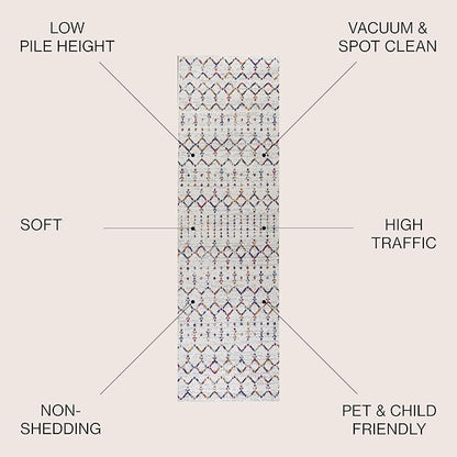 JONATHAN Y Boho Vintage Diamond Cream/Multi Runner Rug 2X8 ft, Moroccan Hype for Living Room, Bedroom, Kitchen, Office, Easy-Cleaning, High Traffic, Pet-Friendly, Non-Shedding (MOH101H-28)