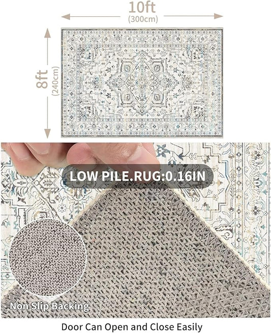 Enkor Area Soft Rugs 8x10 Washable Non Slip Boho Floor Rugs for Living Room Bedroom, Vintage Style Farmhouse Mat for Kitchen Entryway White & Grey