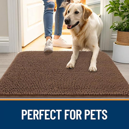 OLANLY Dog Door Mat for Muddy Paws 30x20, Absorbs Moisture and Dirt, Absorbent Non-Slip Washable Doormat, Quick Dry Chenille Mud Mat for Dogs, Entry Indoor Entryway Carpet for Inside Floor, Mocha