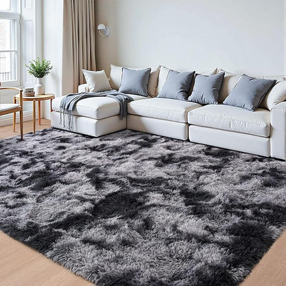 Beglad Shag Rugs for Living Room, Area Rugs 5x7 Feet Upgrade Anti-Skid Modern Minimalist Style Memory Foam Rugs for Bedroom, Indoor Carpet Suitable for Boys Room Decor, Tie-Dyed Dark Grey