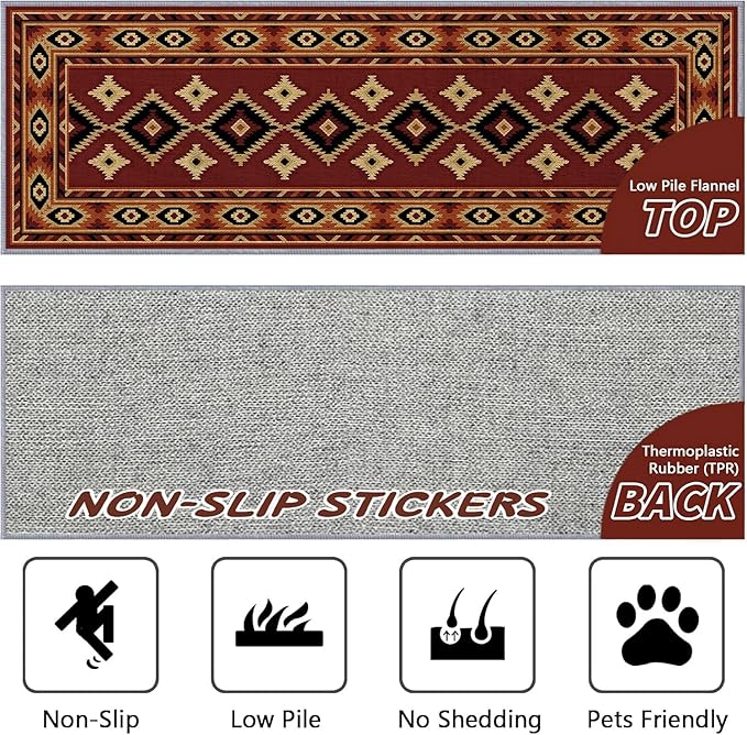 Burgundy Diamond Runner Rug, 2.6x7ft Hallway Runner Rugs - Corridor & Foyer Area Rugs, Non-Slip Mat Durable Rug, Washable Flannel Material, Southwestern Geometric Home Decor Carpet