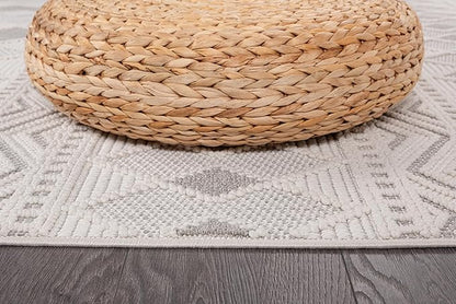 CAMILSON Micro Loop Rug 4x6 Modern Luxury Geometric Boho Diamond Area Rugs Soft High and Low Pile Stain Resistant Easy-Cleaning Non-Shedding for Living Room Office Indoor Carpet (4 x 6 / White - Gray)