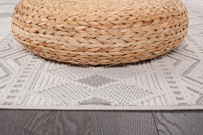 CAMILSON Micro Loop Rug 5x7 Modern Luxury Geometric Boho Diamond Area Rugs Soft High and Low Pile Stain Resistant Easy-Cleaning Non-Shedding for Living Room Office Indoor Carpet (5 x 7 / White - Gray)